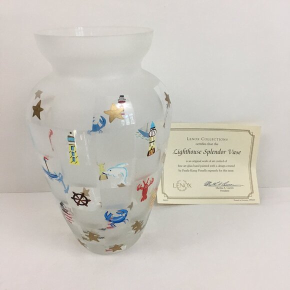 VTG Lenox Lighthouse Splendor Glass Vase Nautical Hand Painted Signed PKP - Picture 1 of 8